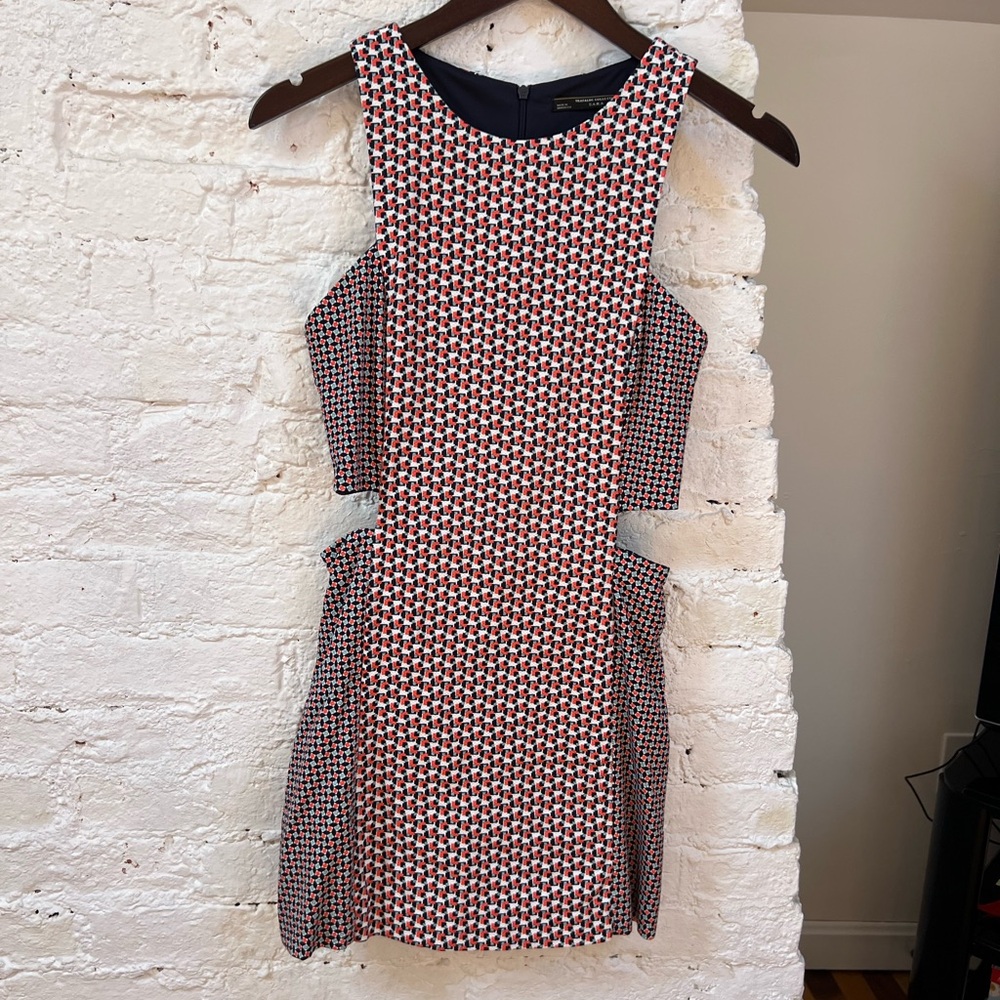 Zara Red, Black & White Geometric Cutout Romper